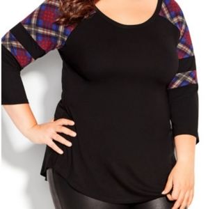 NWT Avenue Baseball Tee with Plaid Detail
